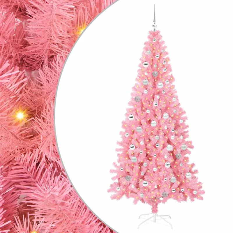 Kalėdų eglutė su 300 LED s stovu Rožinė 210 cm PVC