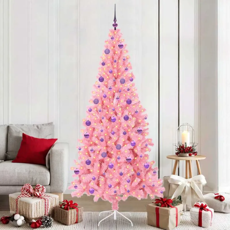 Kalėdų eglutė su 300 LED s stovu Rožinė 210 cm PVC
