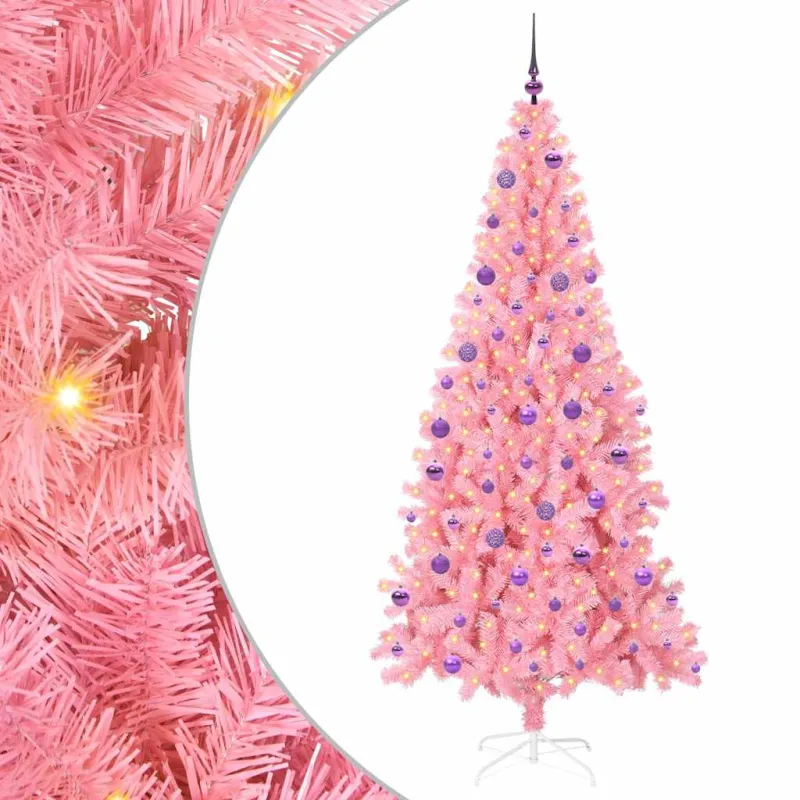 Kalėdų eglutė su 300 LED s stovu Rožinė 210 cm PVC
