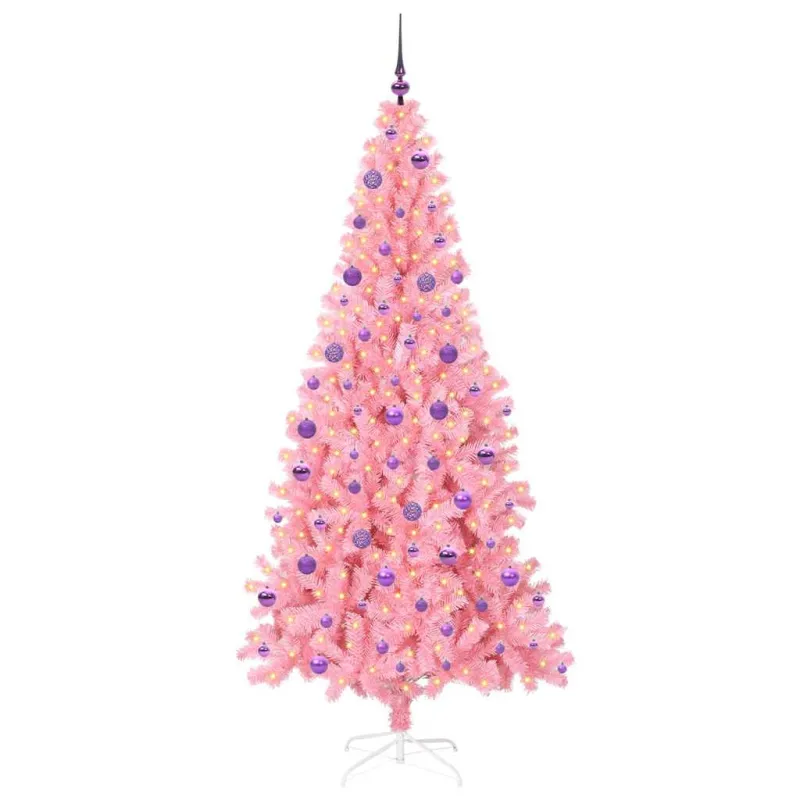 Kalėdų eglutė su 300 LED s stovu Rožinė 210 cm PVC
