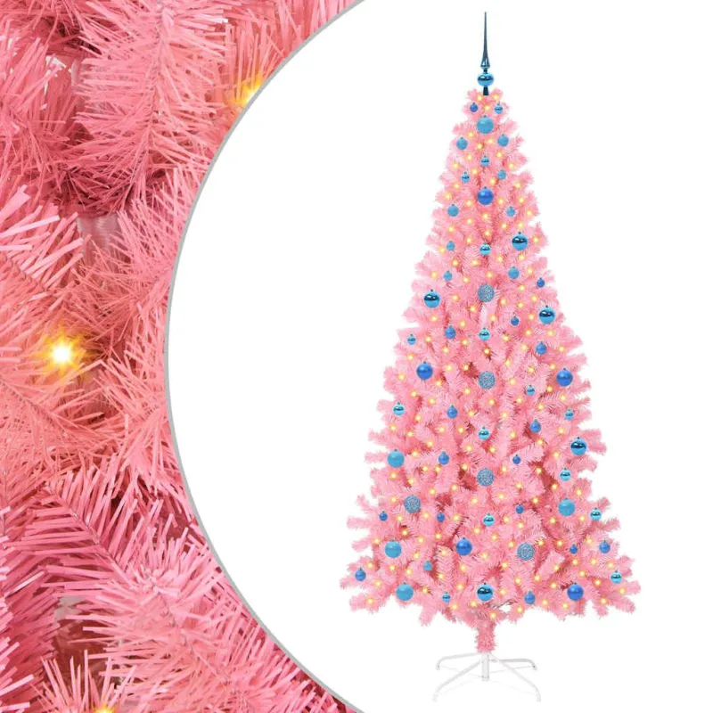 Kalėdų eglutė su 300 LED s stovu Rožinė 210 cm PVC