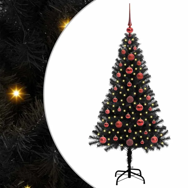 Kalėdų eglutė su 150 LED s stovu Juoda 120 cm PVC