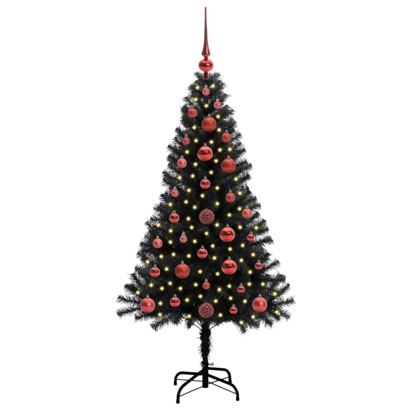 Kalėdų eglutė su 150 LED s stovu Juoda 120 cm PVC