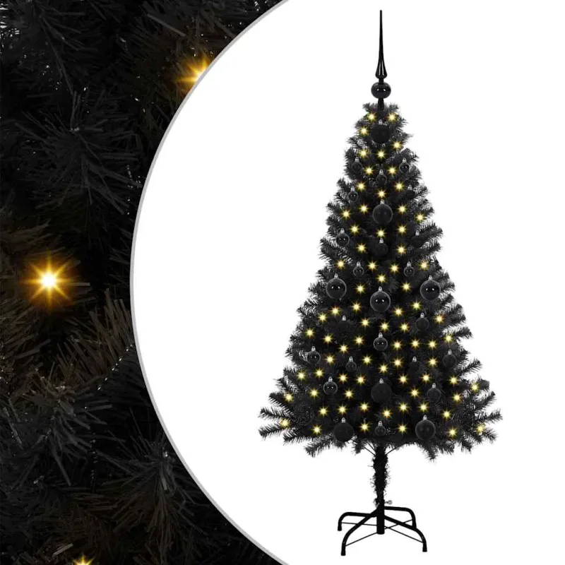 Kalėdų eglutė su 150 LED s stovu Juoda 120 cm PVC