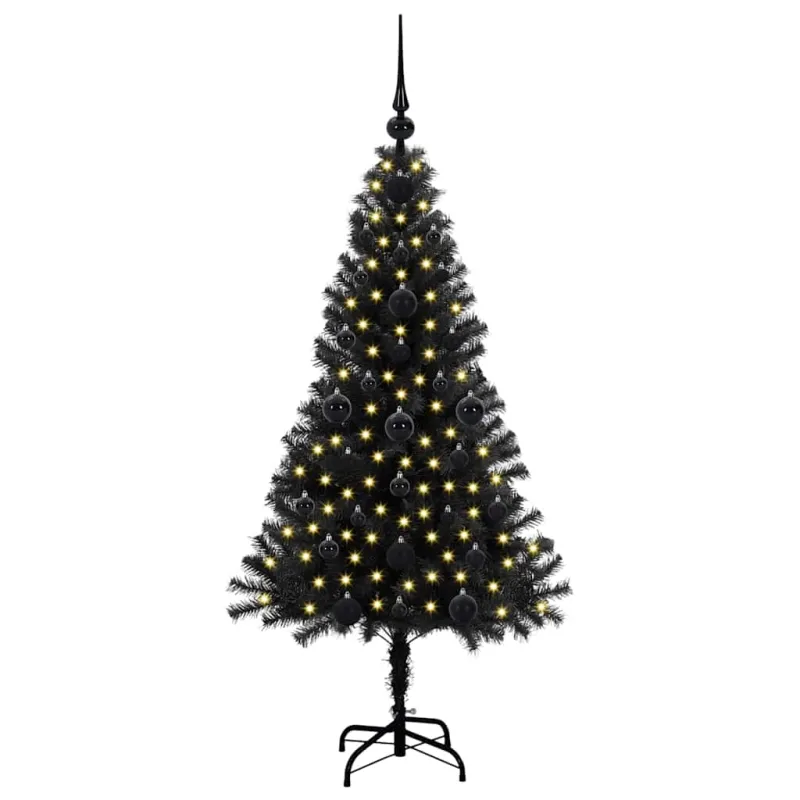 Kalėdų eglutė su 150 LED s stovu Juoda 120 cm PVC