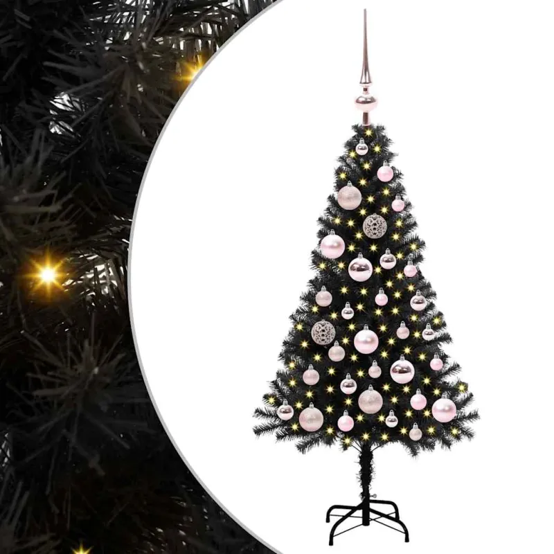 Kalėdų eglutė su 150 LED s stovu Juoda 120 cm PVC