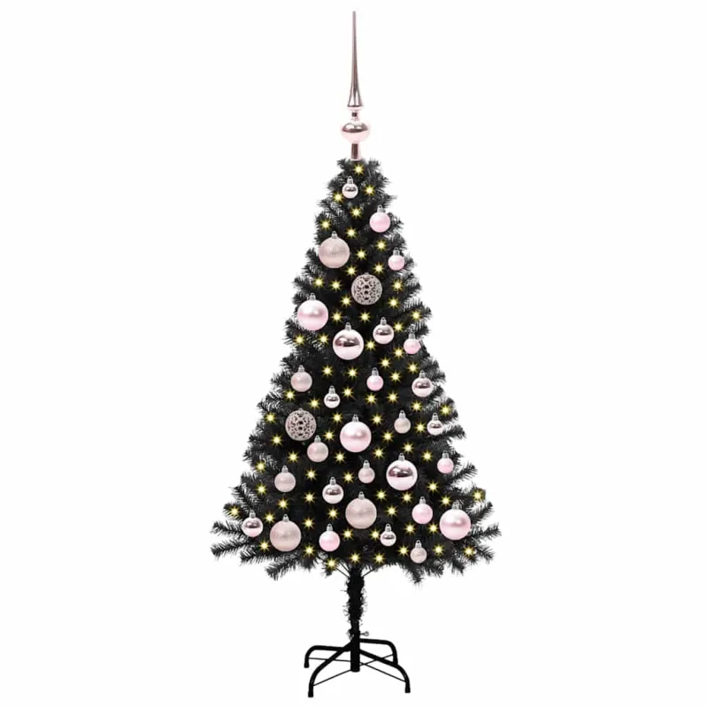 Kalėdų eglutė su 150 LED s stovu Juoda 120 cm PVC