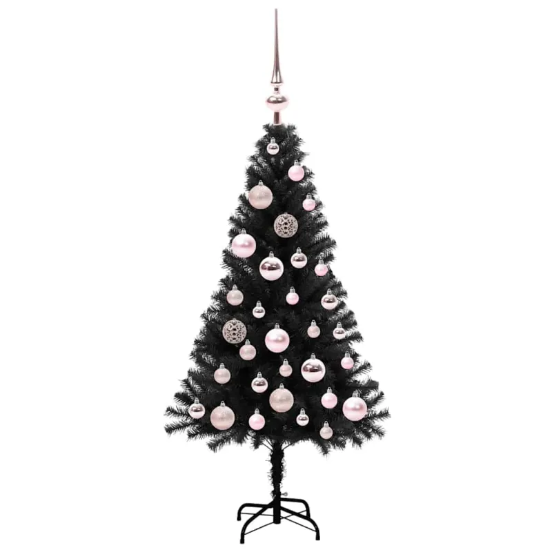 Kalėdų eglutė su 150 LED s stovu Juoda 120 cm PVC