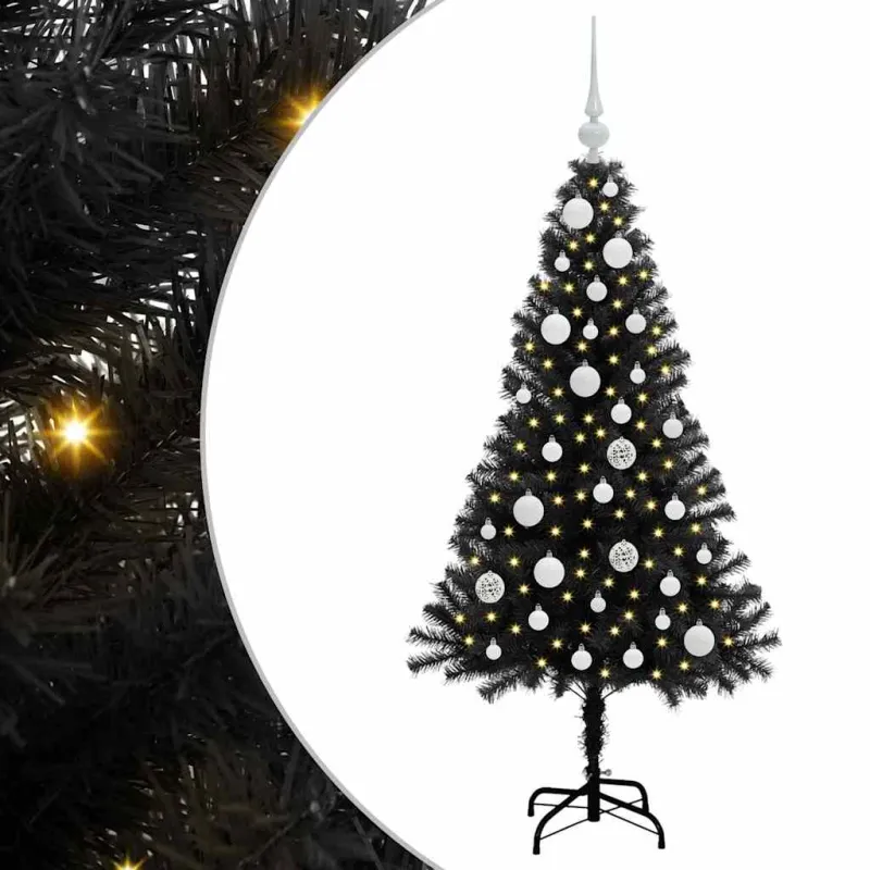 Kalėdų eglutė su 150 LED s stovu Juoda 120 cm PVC