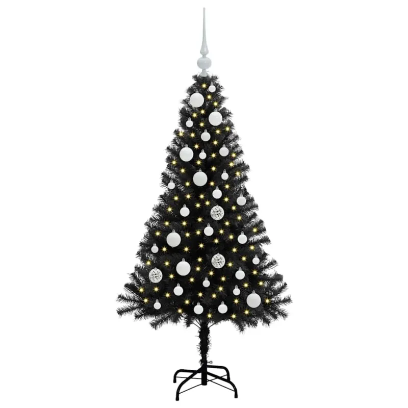 Kalėdų eglutė su 150 LED s stovu Juoda 120 cm PVC