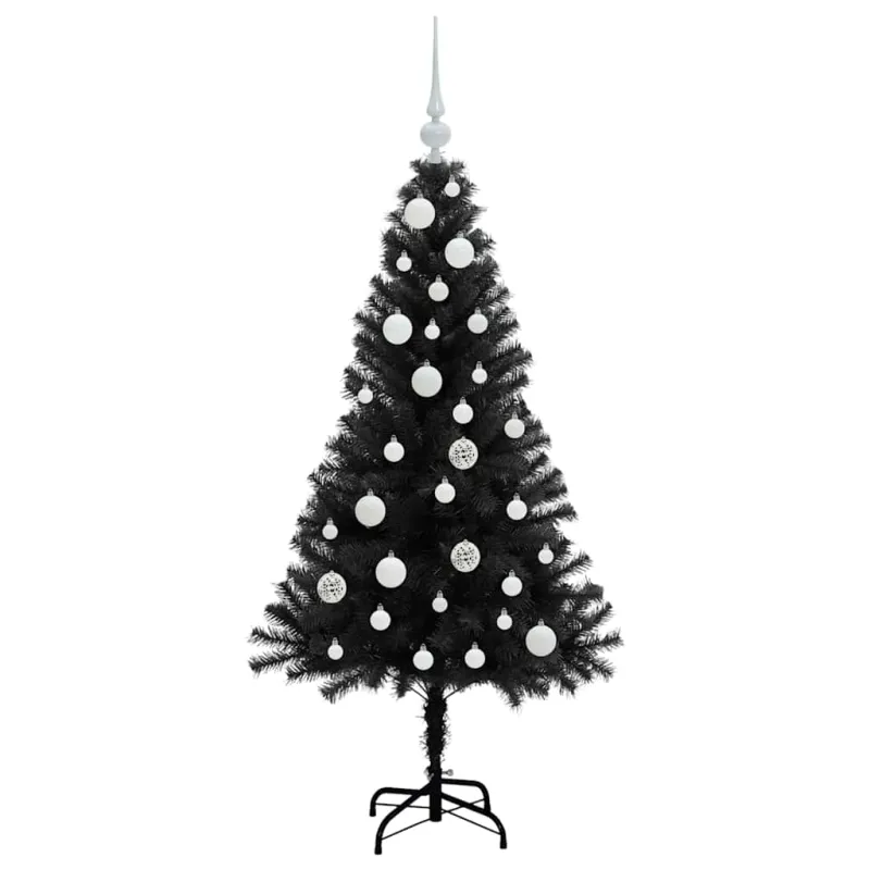 Kalėdų eglutė su 150 LED s stovu Juoda 120 cm PVC