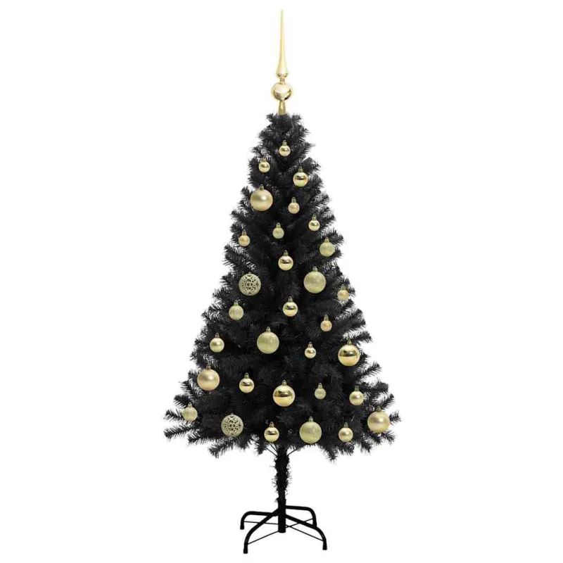 Kalėdų eglutė su 150 LED s stovu Juoda 120 cm PVC