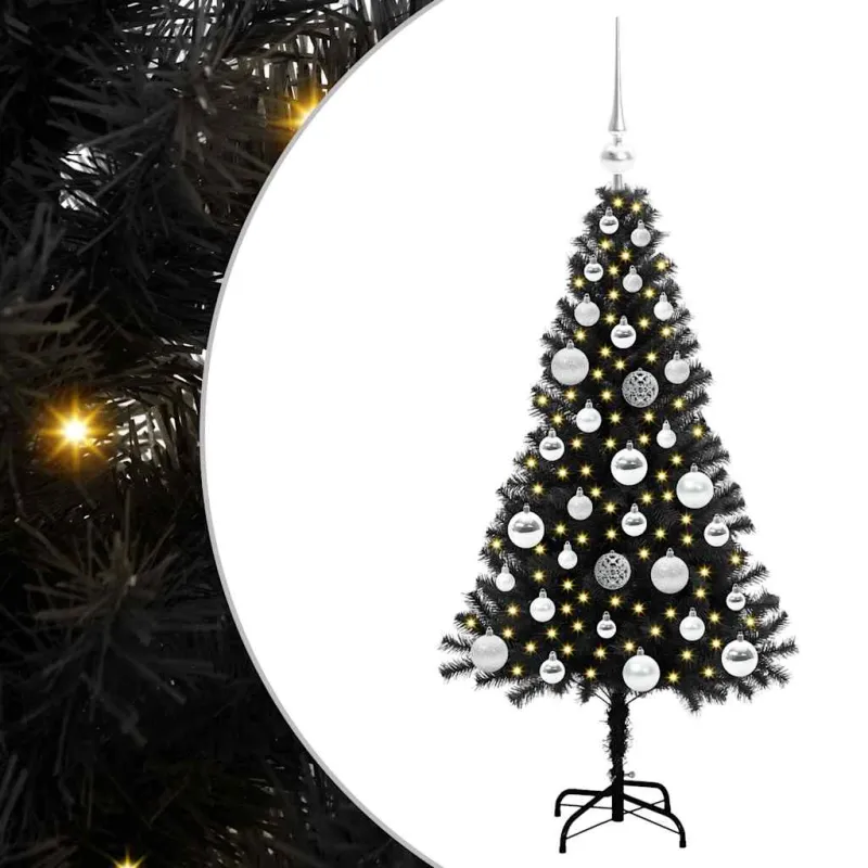 Kalėdų eglutė su 150 LED s stovu Juoda 120 cm PVC