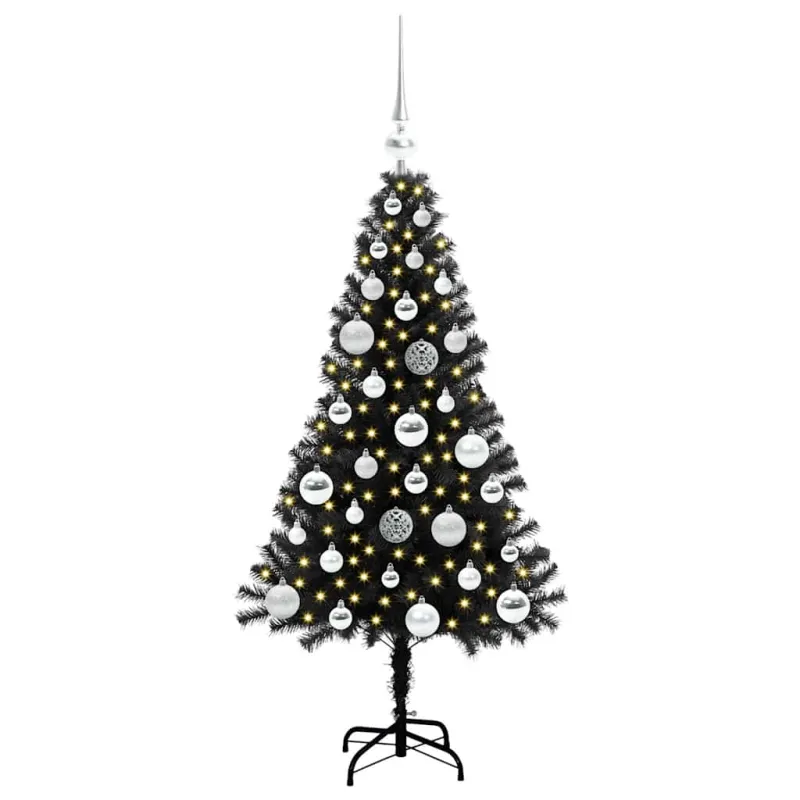 Kalėdų eglutė su 150 LED s stovu Juoda 120 cm PVC