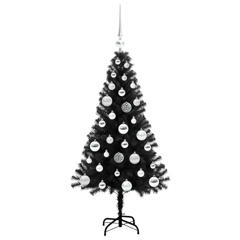 Kalėdų eglutė su 150 LED s stovu Juoda 120 cm PVC