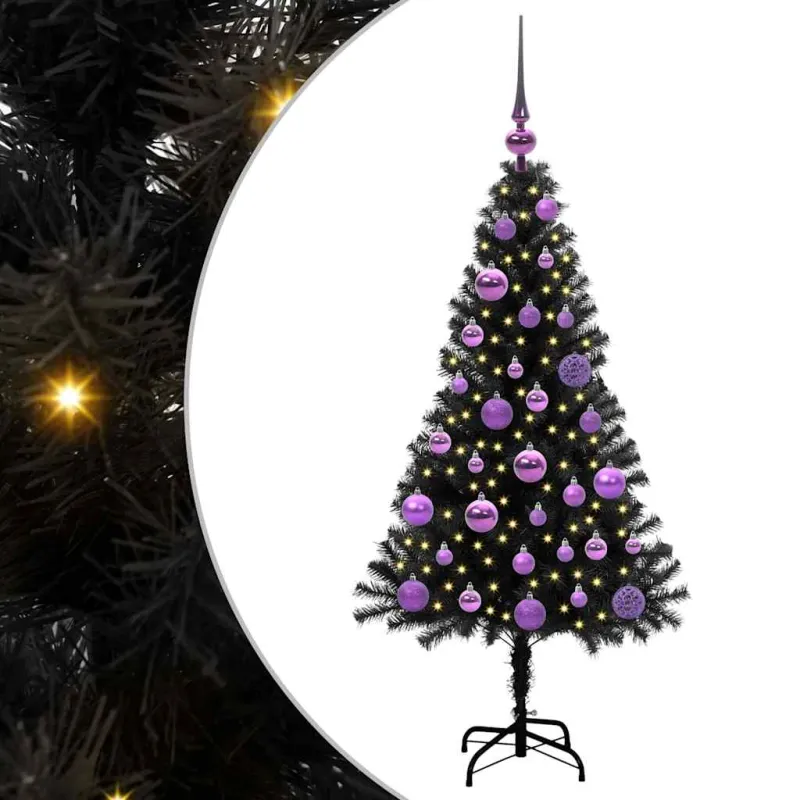 Kalėdų eglutė su 150 LED s stovu Juoda 120 cm PVC