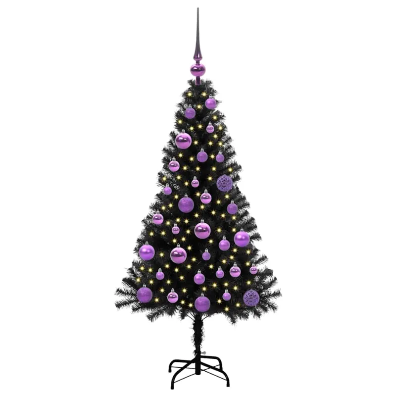 Kalėdų eglutė su 150 LED s stovu Juoda 120 cm PVC