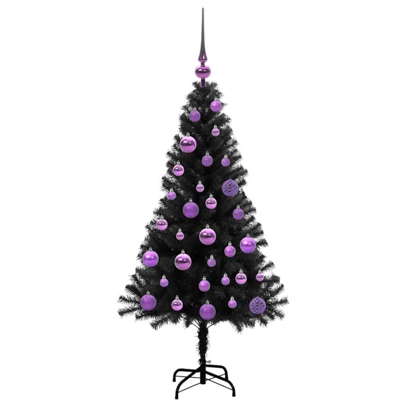 Kalėdų eglutė su 150 LED s stovu Juoda 120 cm PVC