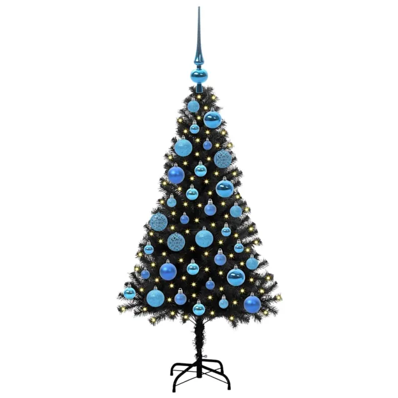 Kalėdų eglutė su 150 LED s stovu Juoda 120 cm PVC