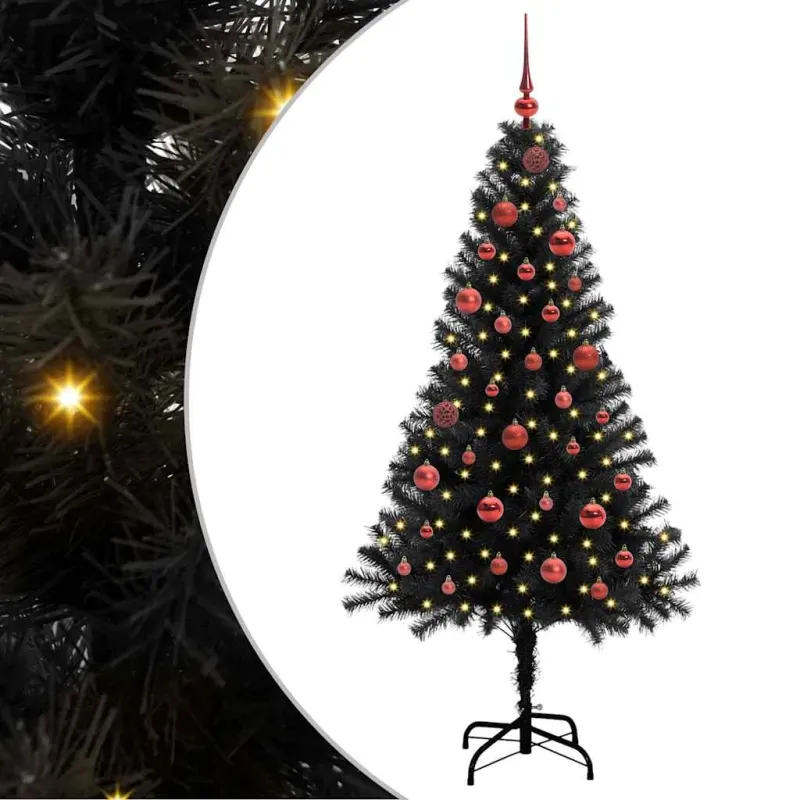 Kalėdų eglutė su 150 LED s stovu Juoda 150 cm PVC