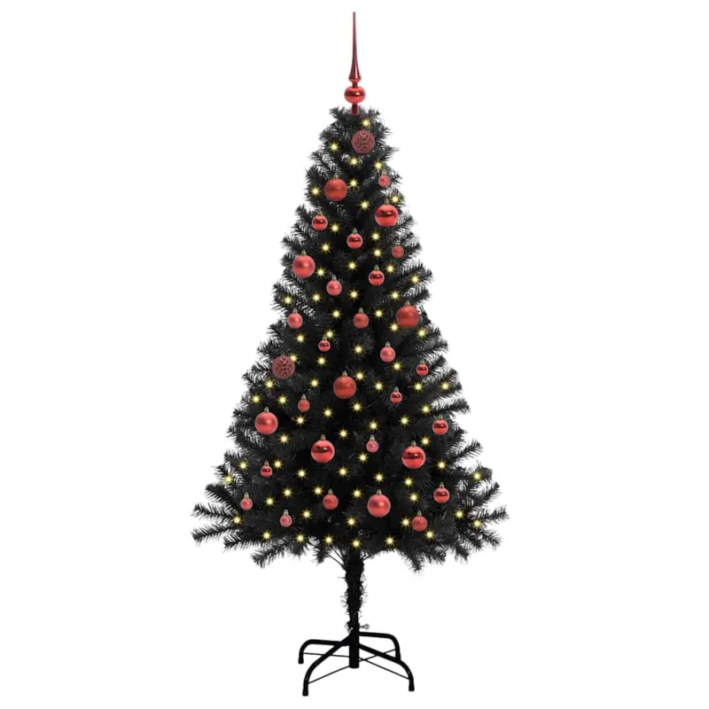 Kalėdų eglutė su 150 LED s stovu Juoda 150 cm PVC