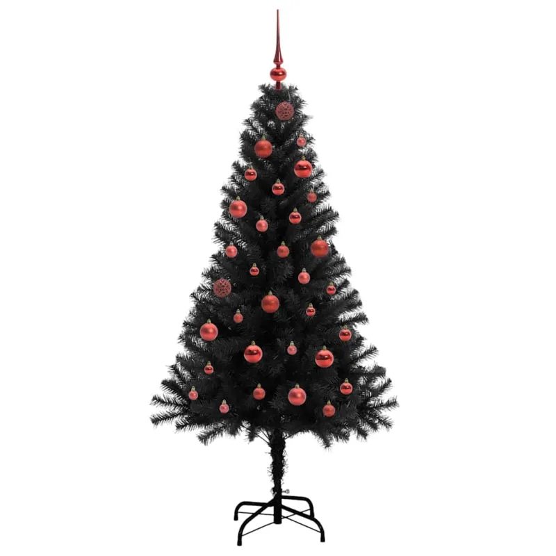 Kalėdų eglutė su 150 LED s stovu Juoda 150 cm PVC