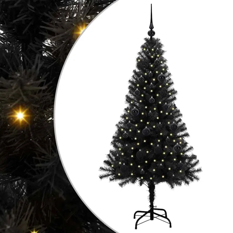 Kalėdų eglutė su 150 LED s stovu Juoda 150 cm PVC