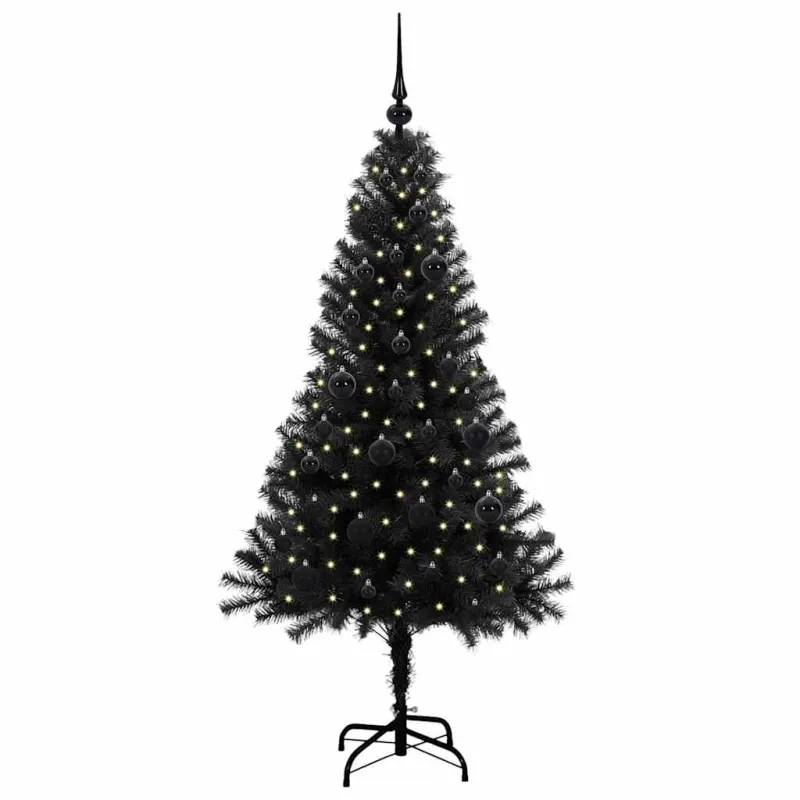 Kalėdų eglutė su 150 LED s stovu Juoda 150 cm PVC