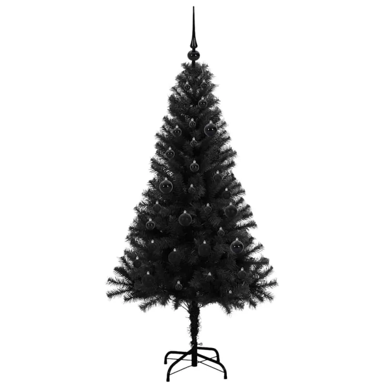 Kalėdų eglutė su 150 LED s stovu Juoda 150 cm PVC