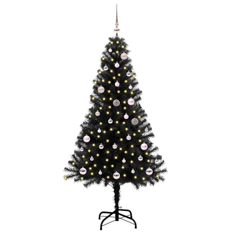 Kalėdų eglutė su 150 LED s stovu Juoda 150 cm PVC