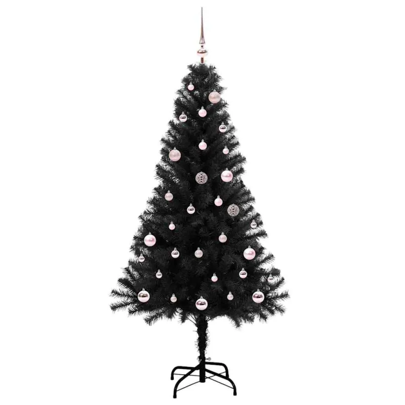 Kalėdų eglutė su 150 LED s stovu Juoda 150 cm PVC