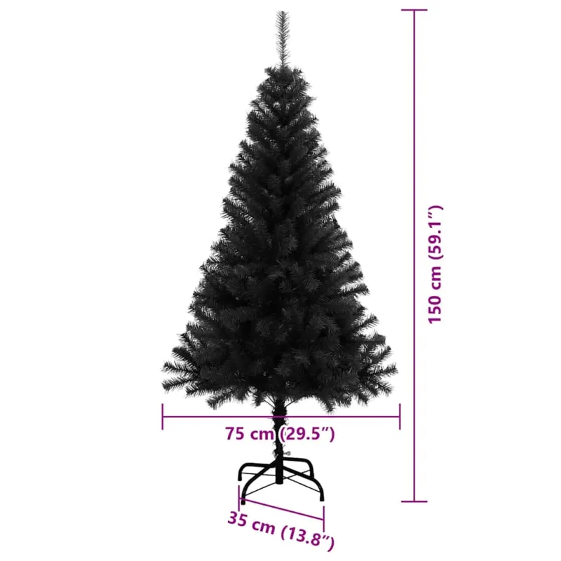 Kalėdų eglutė su 150 LED s stovu Juoda 150 cm PVC