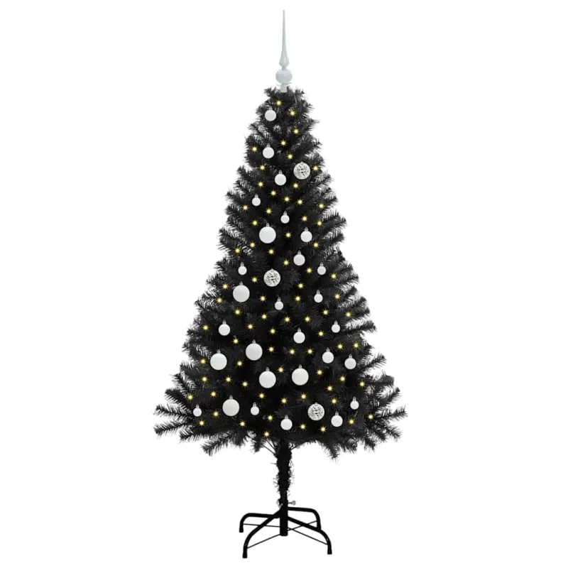 Kalėdų eglutė su 150 LED s stovu Juoda 150 cm PVC