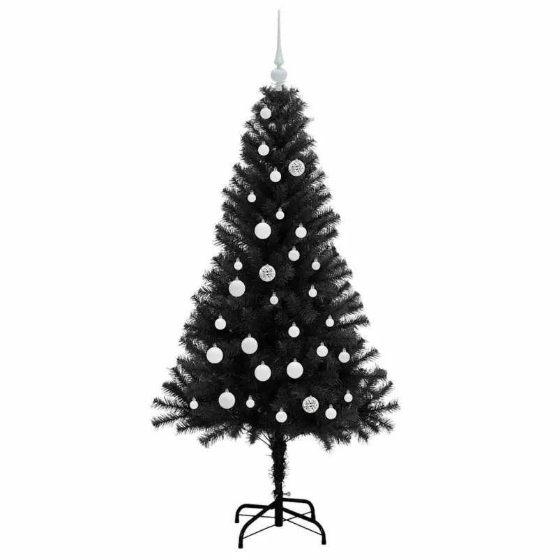 Kalėdų eglutė su 150 LED s stovu Juoda 150 cm PVC