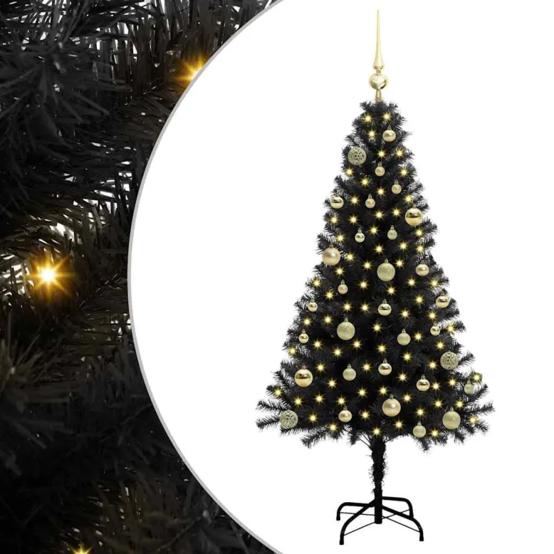 Kalėdų eglutė su 150 LED s stovu Juoda 150 cm PVC