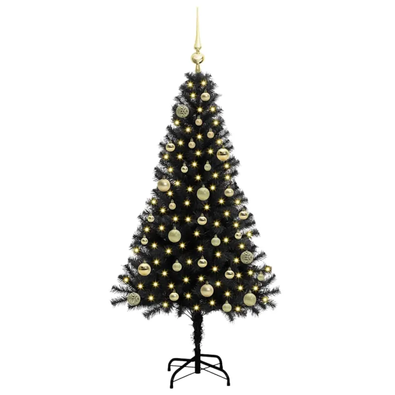 Kalėdų eglutė su 150 LED s stovu Juoda 150 cm PVC
