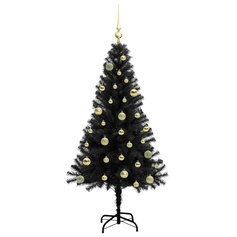 Kalėdų eglutė su 150 LED s stovu Juoda 150 cm PVC