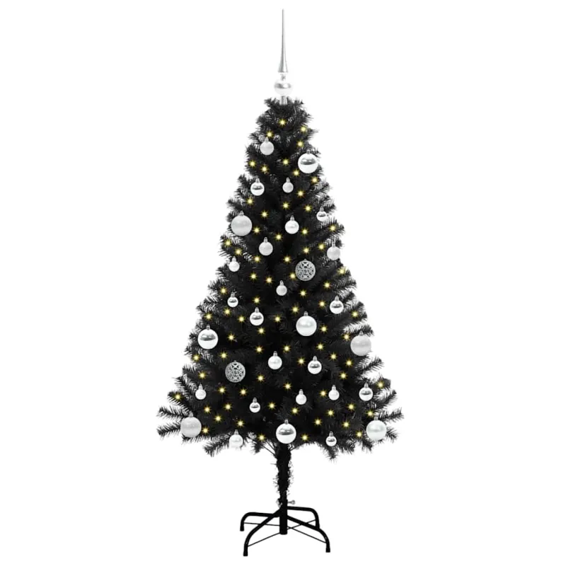Kalėdų eglutė su 150 LED s stovu Juoda 150 cm PVC