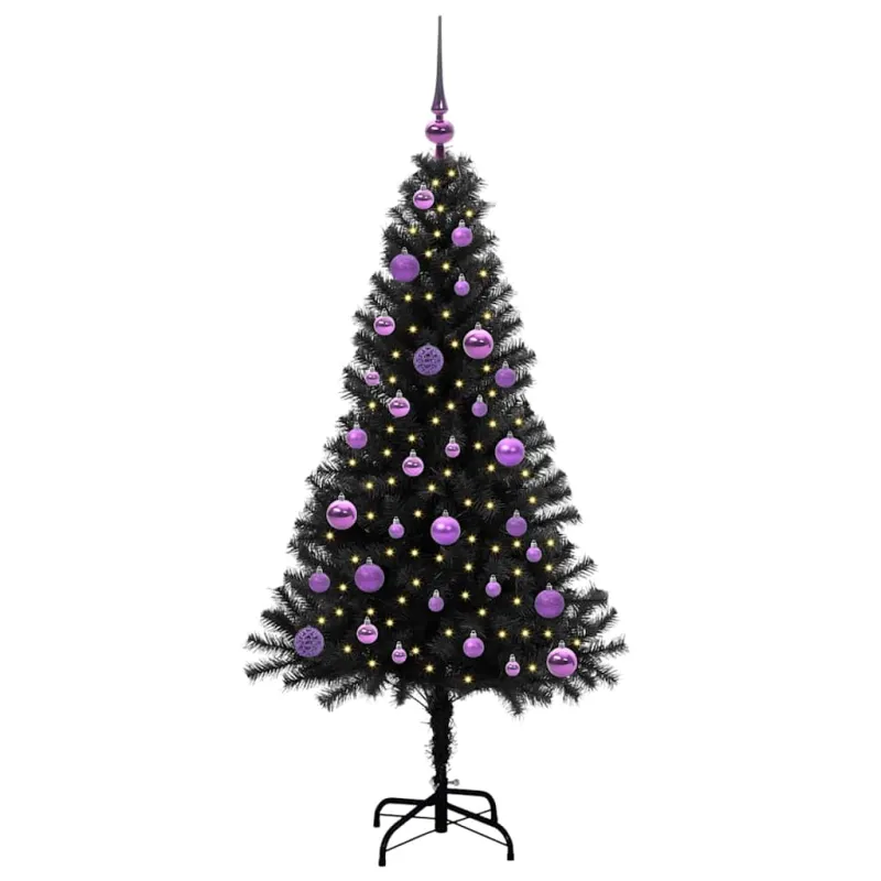 Kalėdų eglutė su 150 LED s stovu Juoda 150 cm PVC
