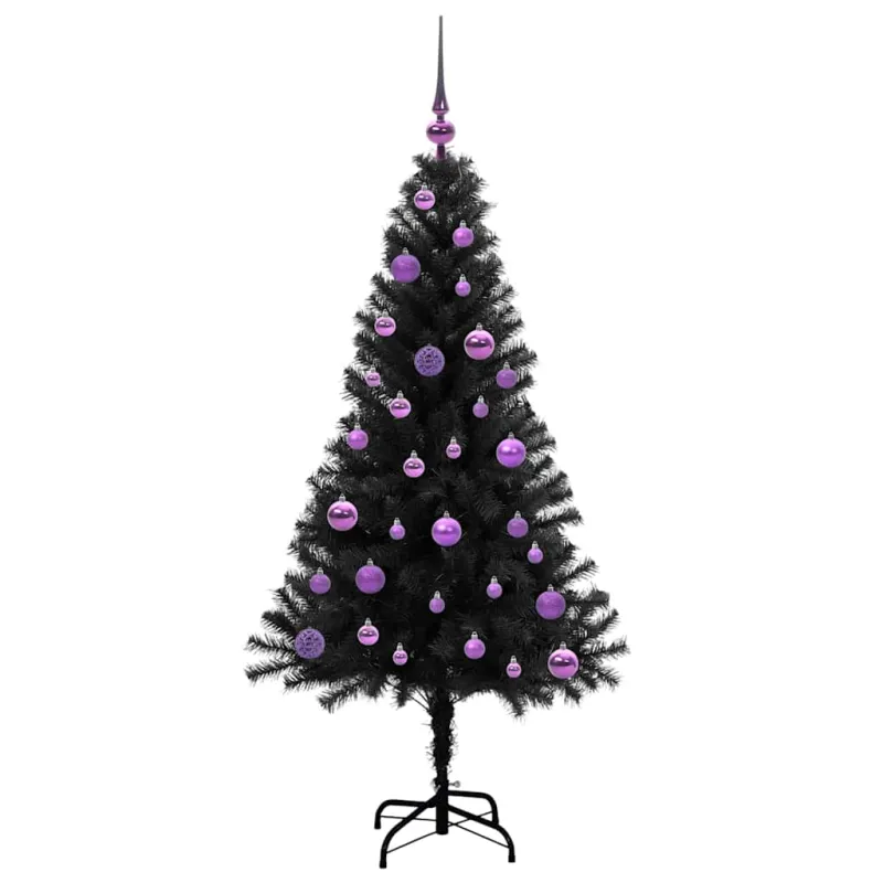 Kalėdų eglutė su 150 LED s stovu Juoda 150 cm PVC