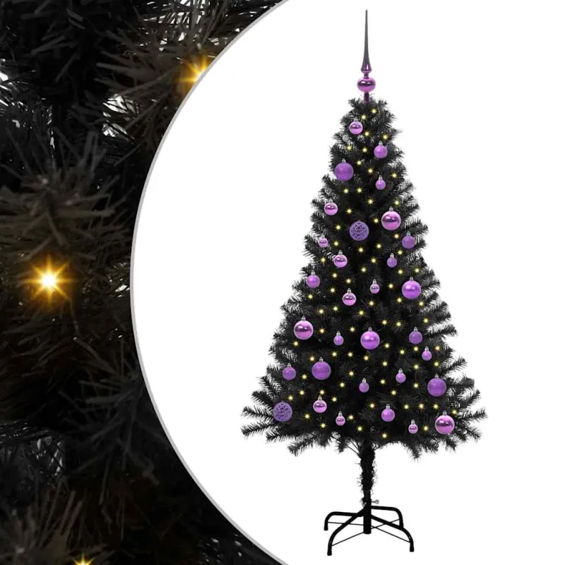 Kalėdų eglutė su 150 LED s stovu Juoda 150 cm PVC