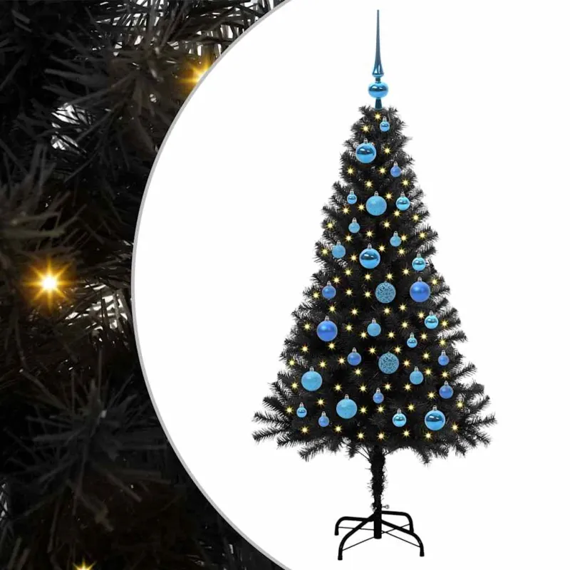 Kalėdų eglutė su 150 LED s stovu Juoda 150 cm PVC