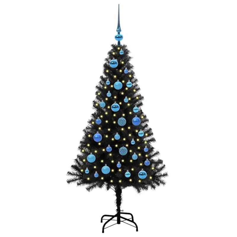 Kalėdų eglutė su 150 LED s stovu Juoda 150 cm PVC
