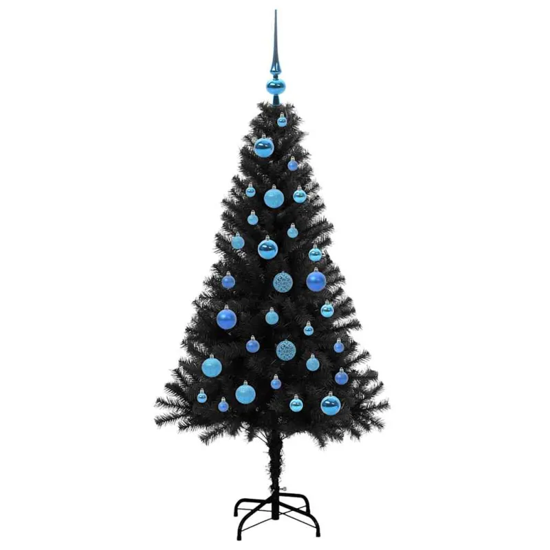Kalėdų eglutė su 150 LED s stovu Juoda 150 cm PVC