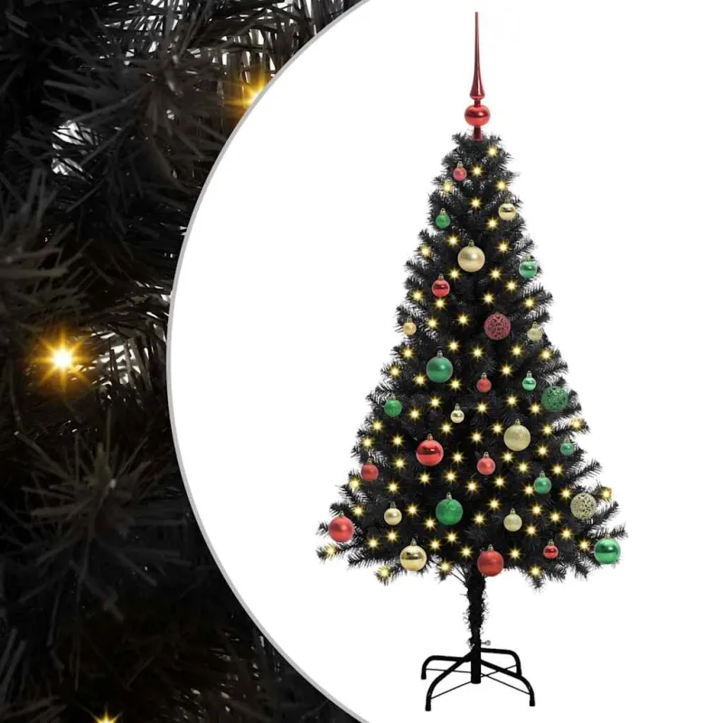 Kalėdų eglutė su 150 LED s stovu Juoda 150 cm PVC