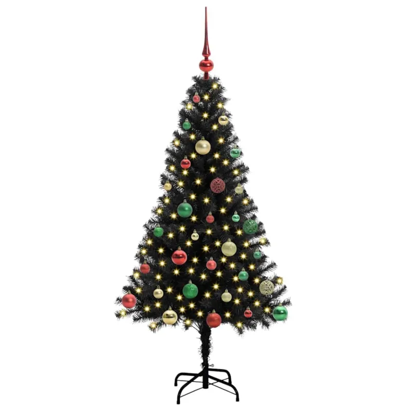 Kalėdų eglutė su 150 LED s stovu Juoda 150 cm PVC