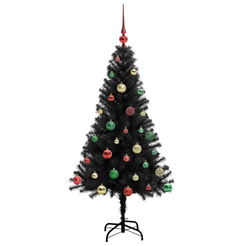 Kalėdų eglutė su 150 LED s stovu Juoda 150 cm PVC