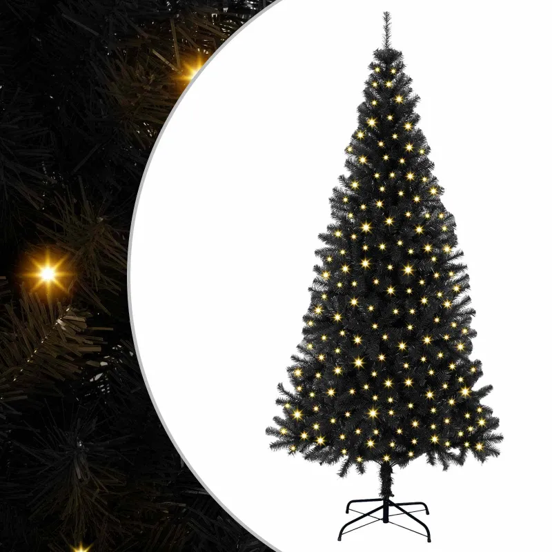 Kalėdų eglutė su 300 LED s stovu Juoda 180 cm PVC