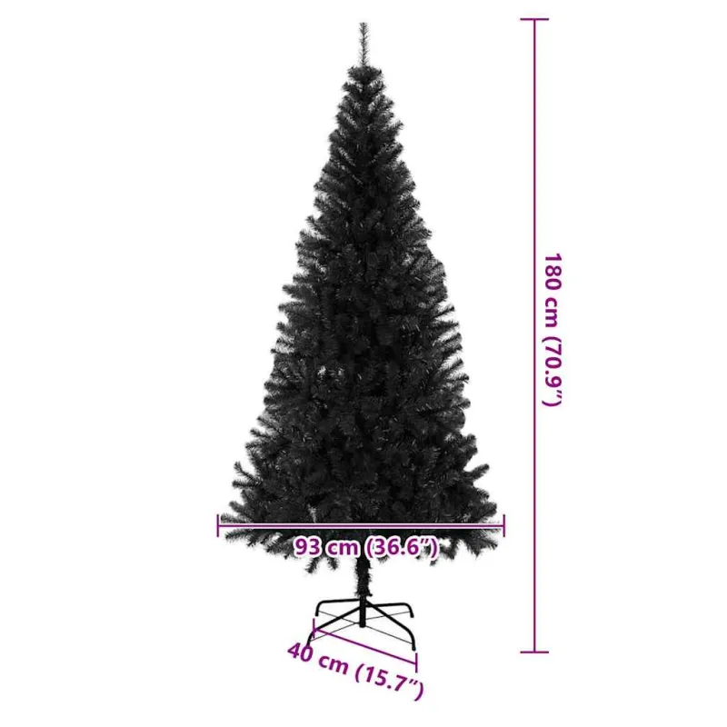 Kalėdų eglutė su 300 LED s stovu Juoda 180 cm PVC