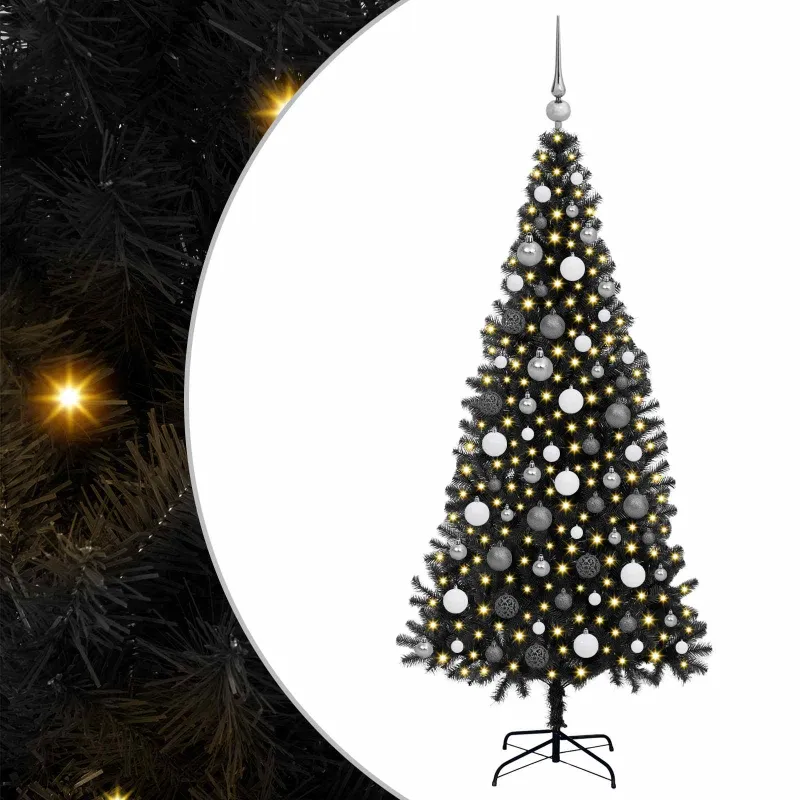 Kalėdų eglutė su 300 LED s stovu Juoda 180 cm PVC